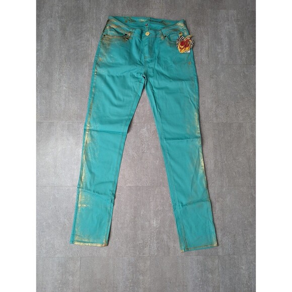 Apple Bottoms Denim - Apple Bottom Jeans by Nelly Teal 11/12 Animal Instinct Embroidered Original Tags